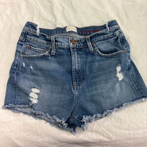 Alice + Olivia Distressed High-Rise Denim Shorts - Blue